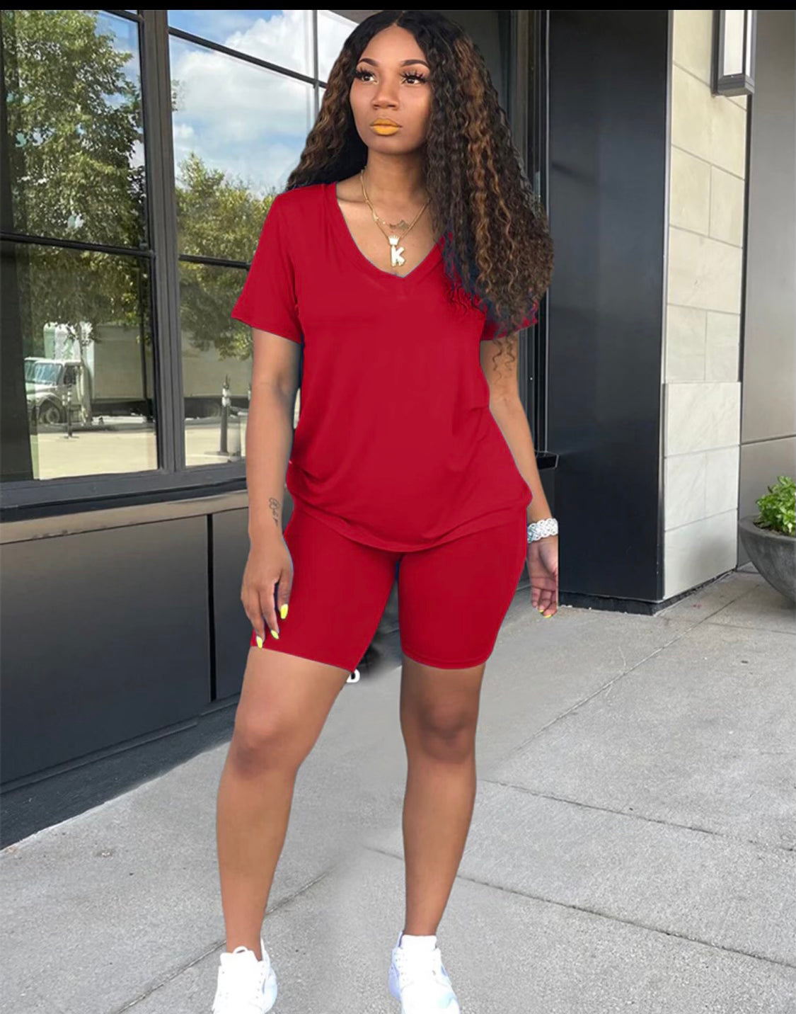 2pc Solid Short Pant Set-Red