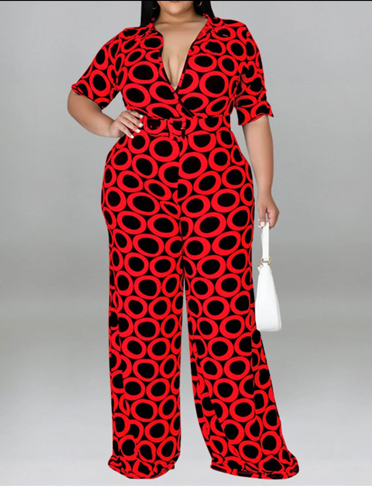Tik Tac Toe Shrt Sleve Jumpsuit-XOXO RED