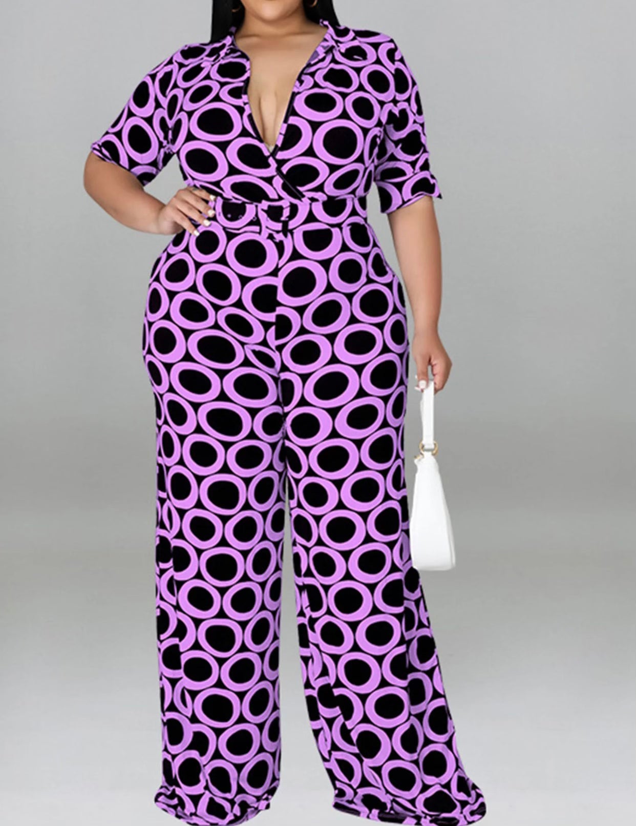 Tik Tac Toe Shrt Sleve Jumpsuit-XOXO Purple