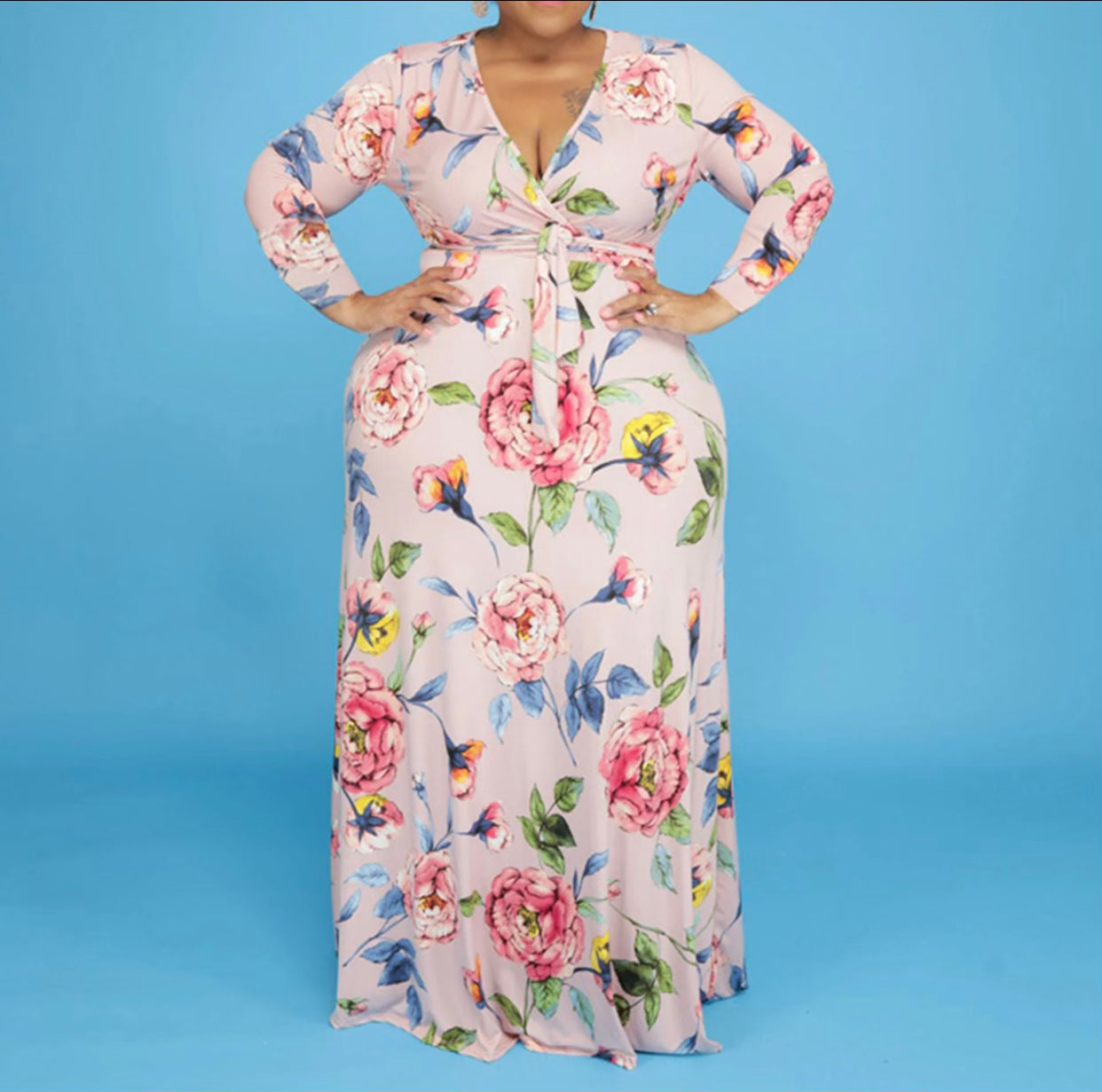 Floral Print Maxi Dress-Pink floral