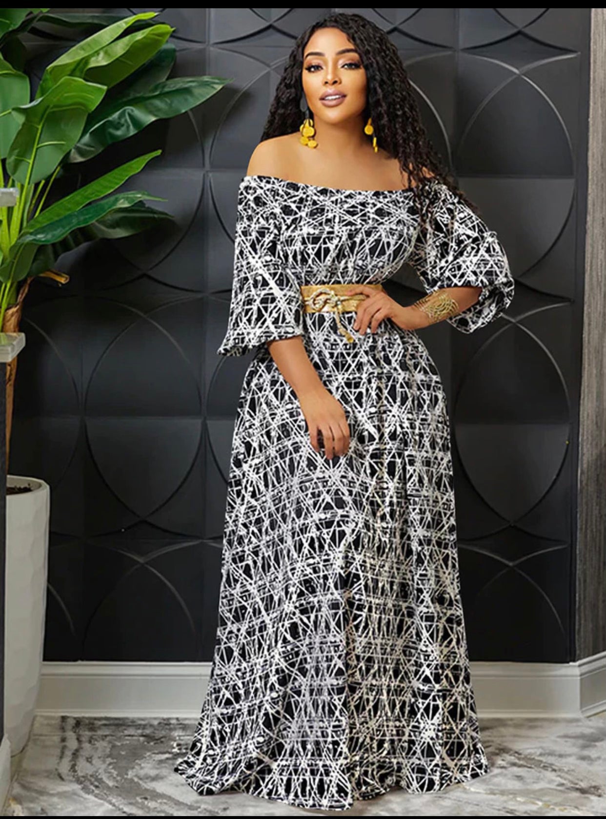 One Shoulder Maxi Long Dress-Black/White