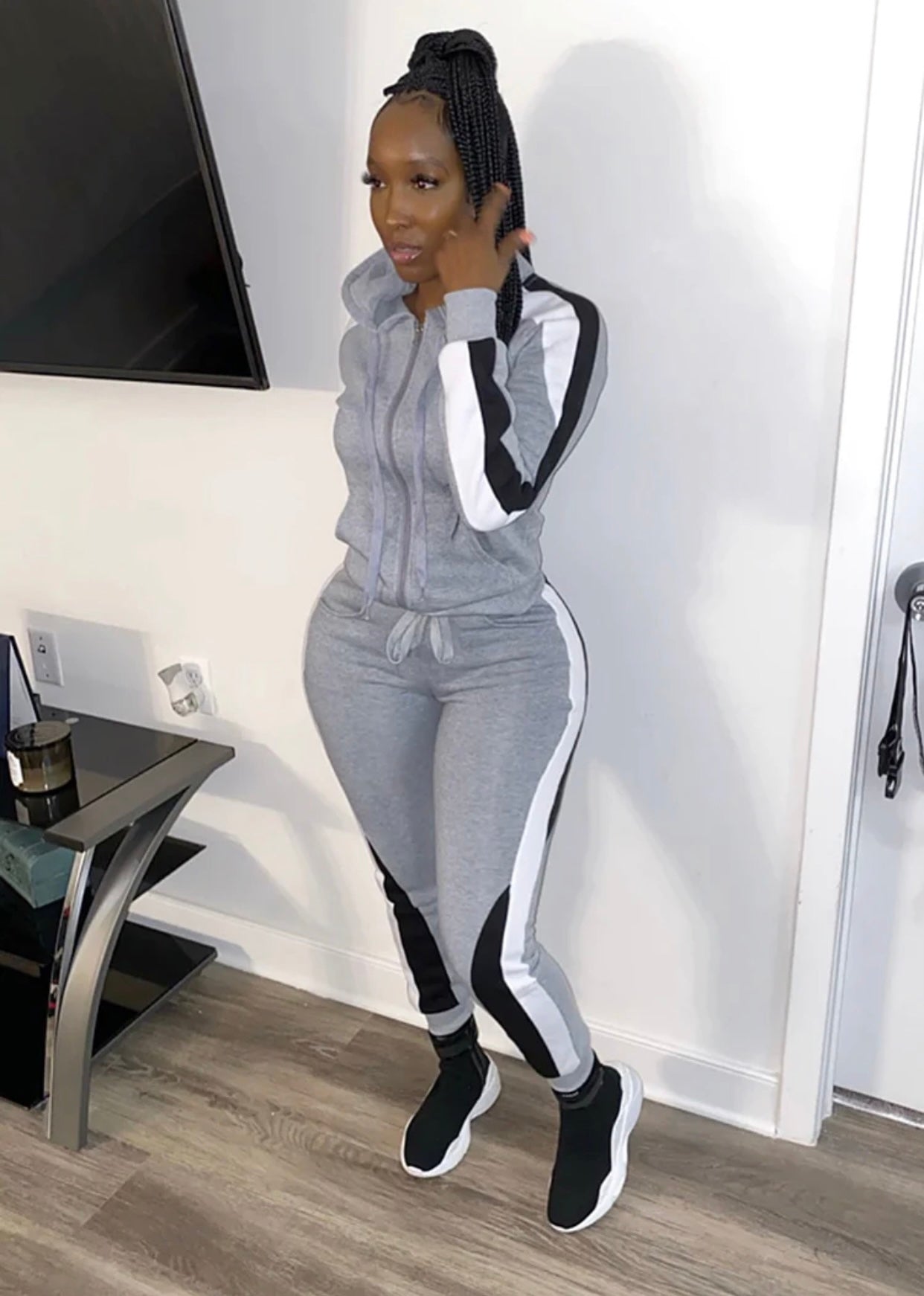 2 piece Sweatsuit-Gray/wht/black