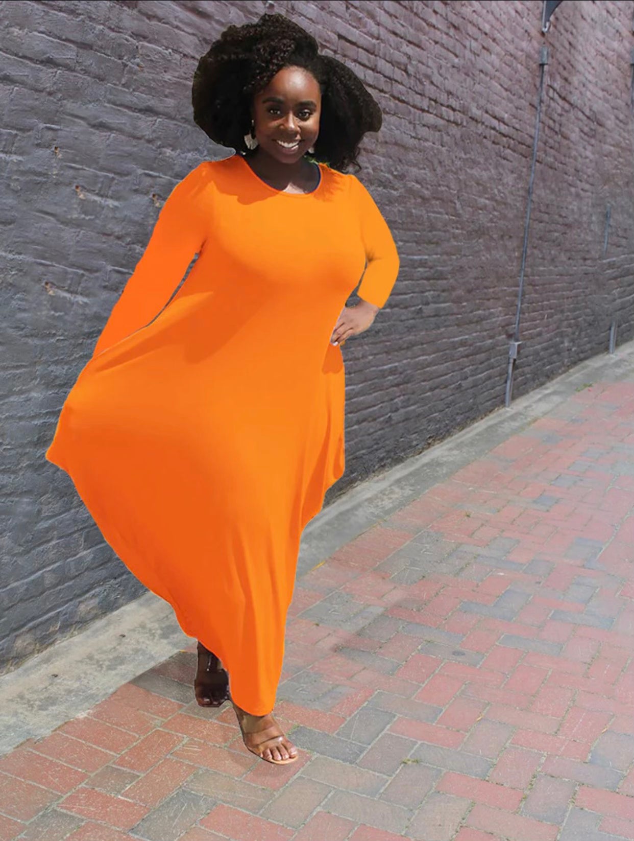 Flowy Maxi Dress w pocket-Orange