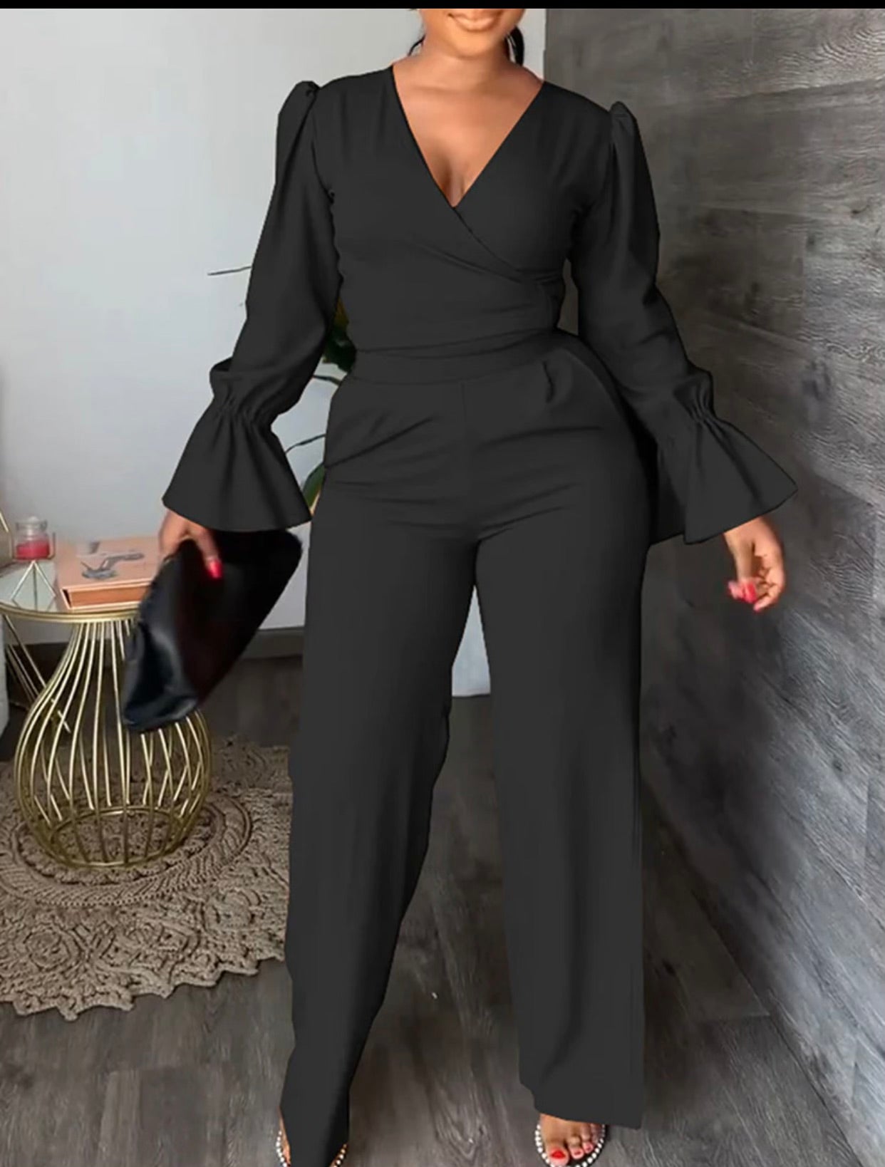 2pc Crop Top long Slv pant set