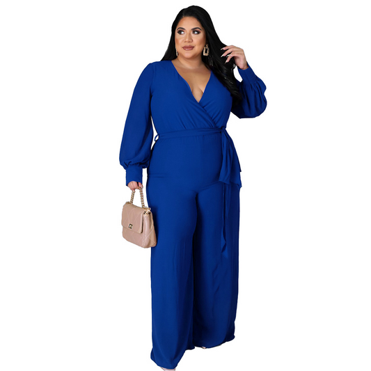 V-Neck Palazzo Bottom Jumpsuit with Belt