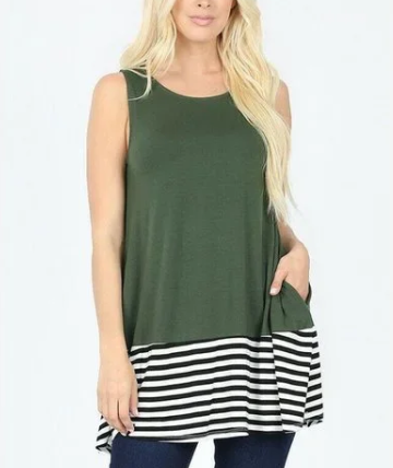 Striped & Solid Sleeveless Top