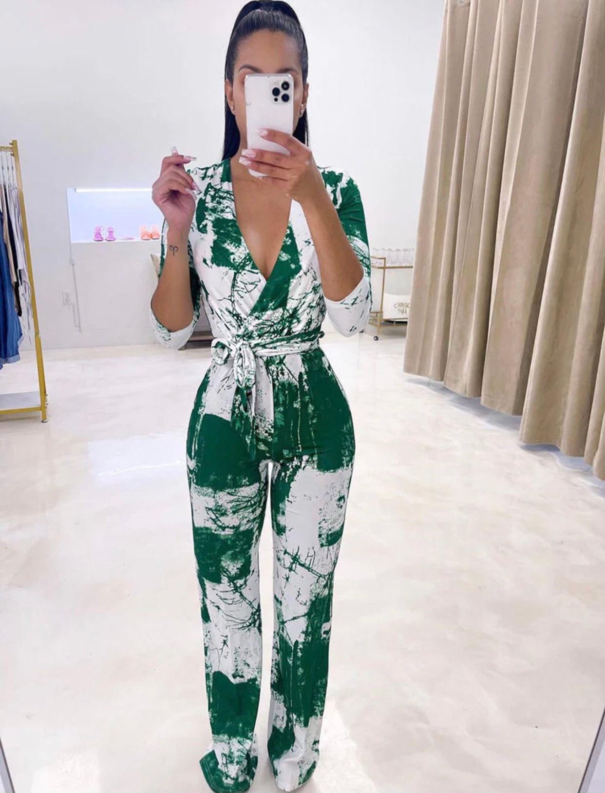 Paint Splatter Jumpsuit Lg Sle-Green