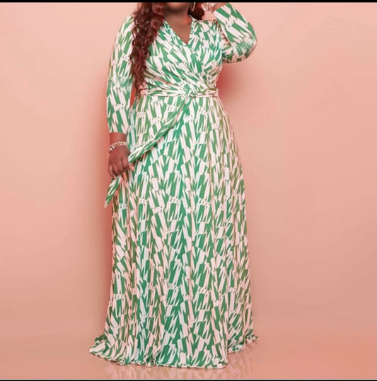 Floral Print Maxi Dress-Green/Wht