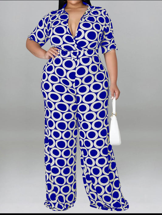 Tik Tac Toe Shrt Sleve Jumpsuit-XOXO Blue