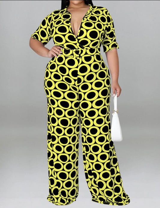 Tik Tac Toe Shrt Sleve Jumpsuit-XOXO LIME