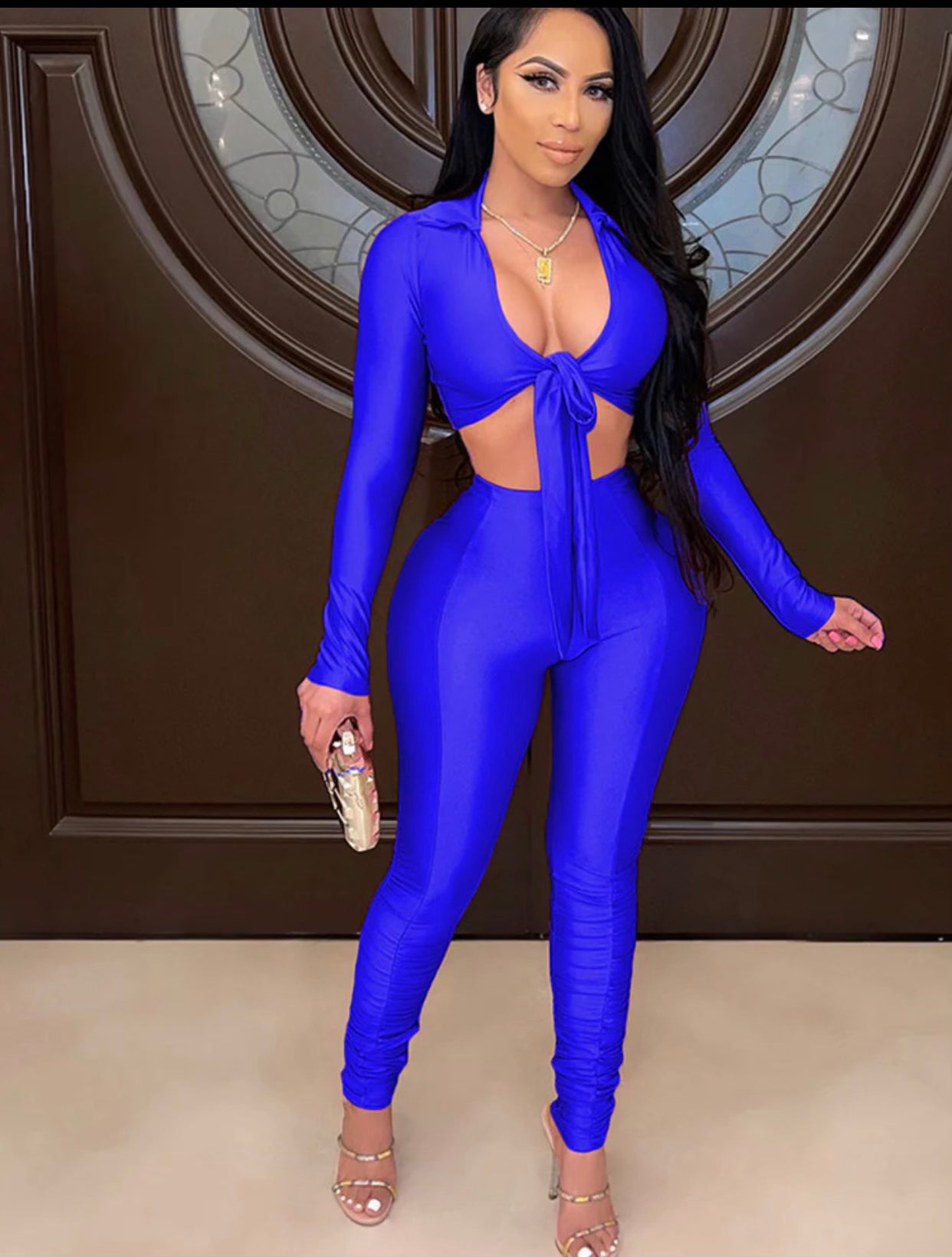 Two Pc Rauch Crop Top/Pant Set-Royal Blue