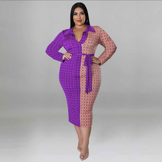 Two Tone Bodycon Dress-Purple/Pink