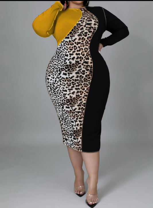 Leopard Prnt Bodycon Dress-Yellow