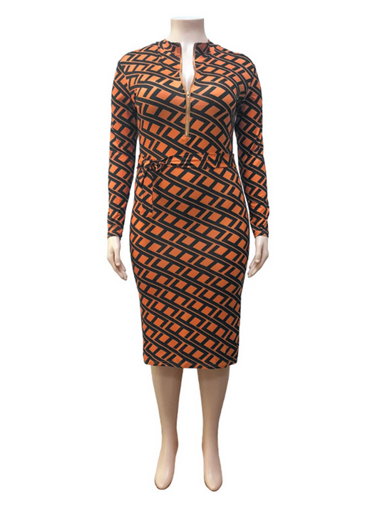 Checker Print Dress With Zippe