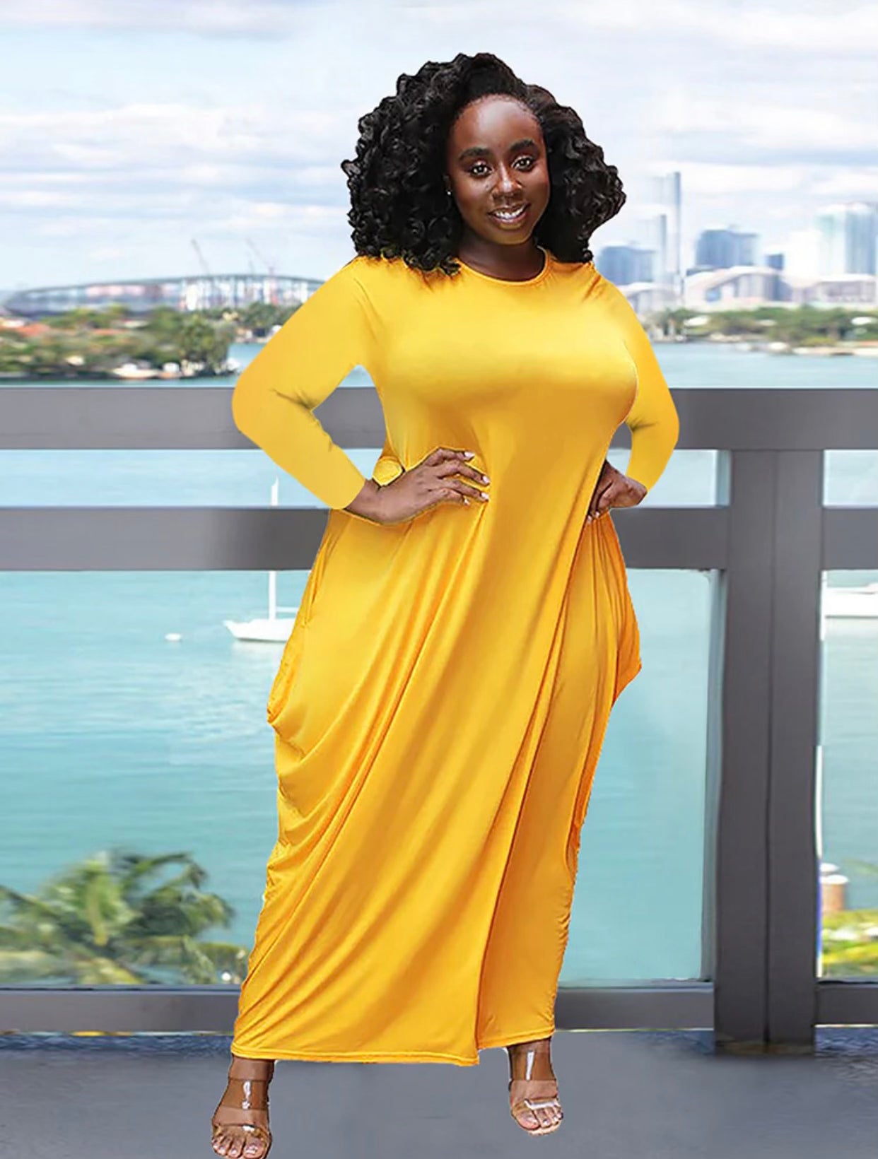 Flowy Maxi Dress w pocket-Yellow