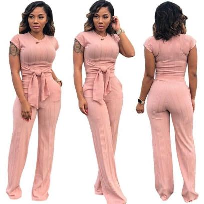 2pc Crop with tie and pants set