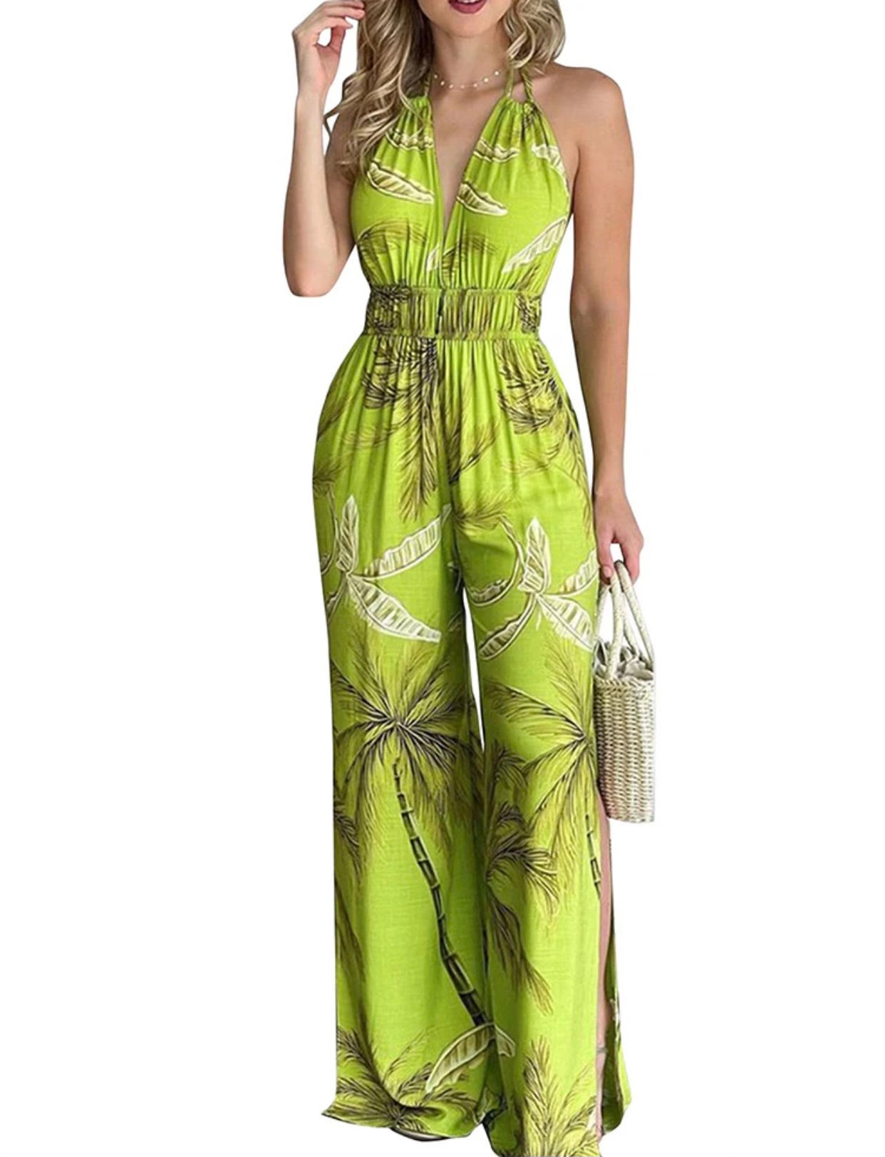 1pc Florl Elstic Waist Jumpsuit