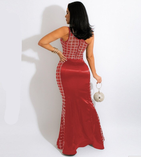 One Shoulder Sequin Mesh Maxi D