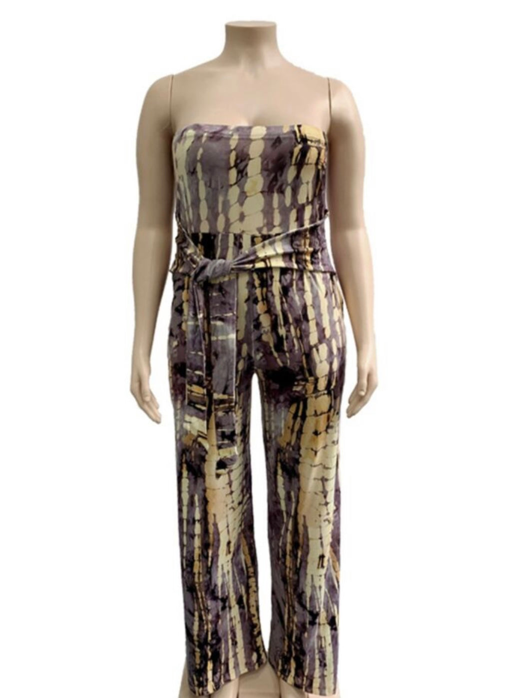 Plus Grey/Yellow Tie Dye Jumpsuit