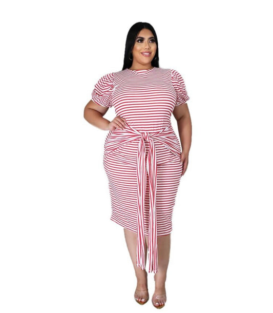 Plus Red/Wht striped casual dress