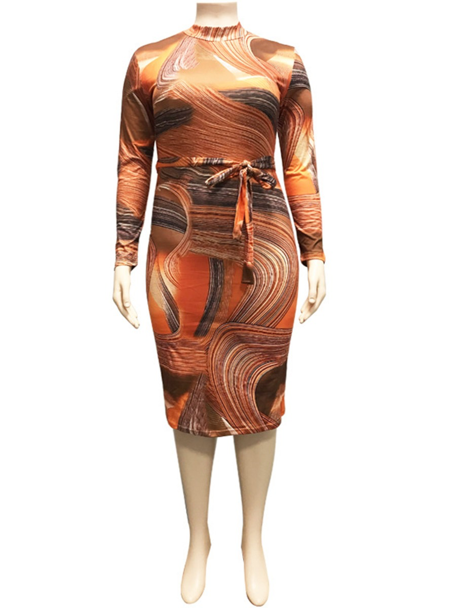 Wave Sand Print Dress with Belt