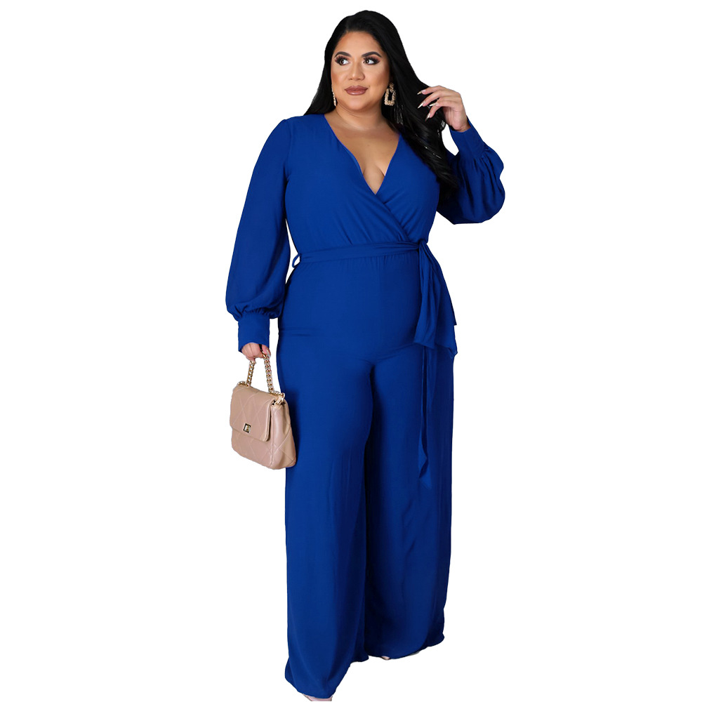 V-Neck Palazzo Bottom Jumpsuit with Belt