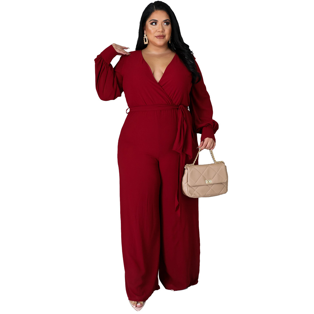 V-Neck Palazzo Bottom Jumpsuit with Belt