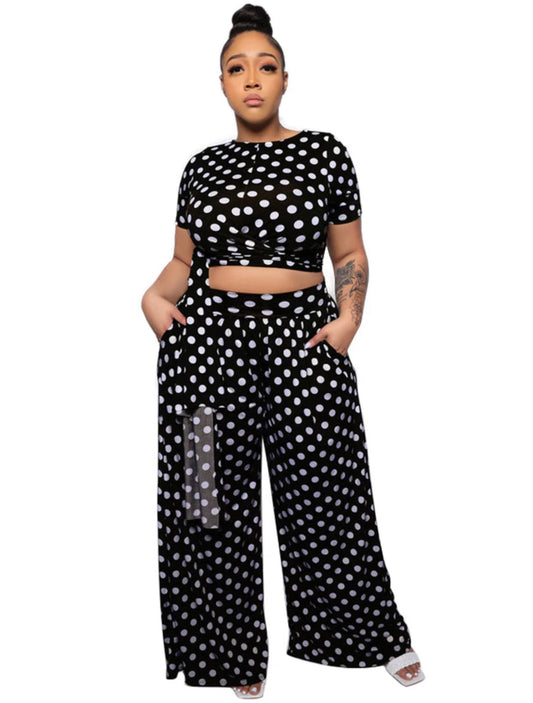 2pc Polka Dot Pant/Crop Top Set