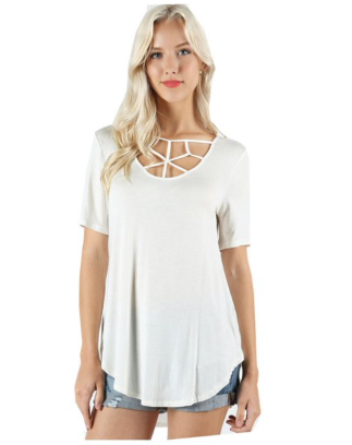 Short Sleeve Web Detail Top