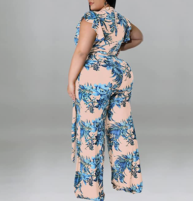 Flower Print Jumpsuit with Belt