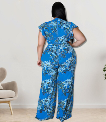 Flower Print Jumpsuit with Belt