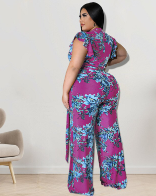 Flower Print Jumpsuit with Belt