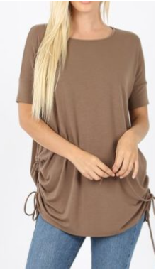 Short Sleeve V Neck Drawstring Top