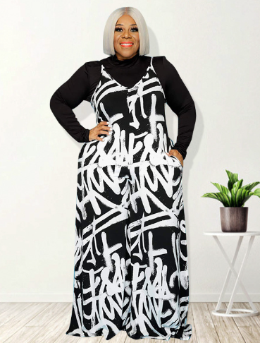 Plus Graffiti Jumpsuit Blk/Wht.