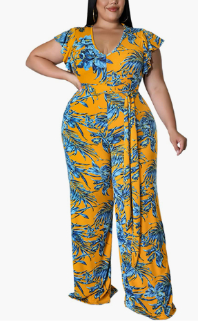 Flower Print Jumpsuit with Belt