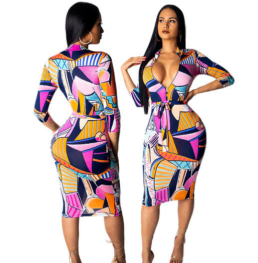 Multi Color Shapes Bodycon Dress