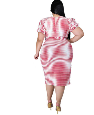 Plus Red/Wht striped casual dress