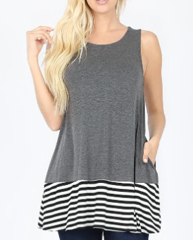 Striped & Solid Sleeveless Top