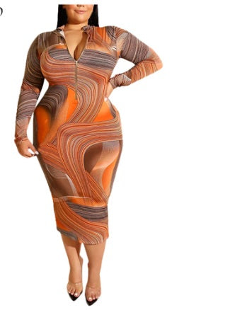 Wave Sand Print Dress with Belt