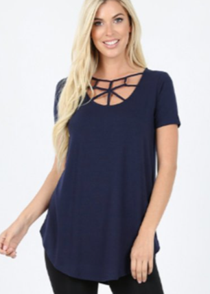 Short Sleeve Web Detail Top